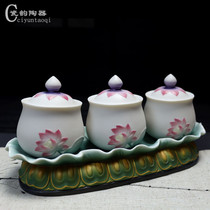 Ceramic water purification cup ancient lotus water cup altar for worshiping Buddha holy water cup water supply cup Great Compassion water cup water purification cup offering cup
