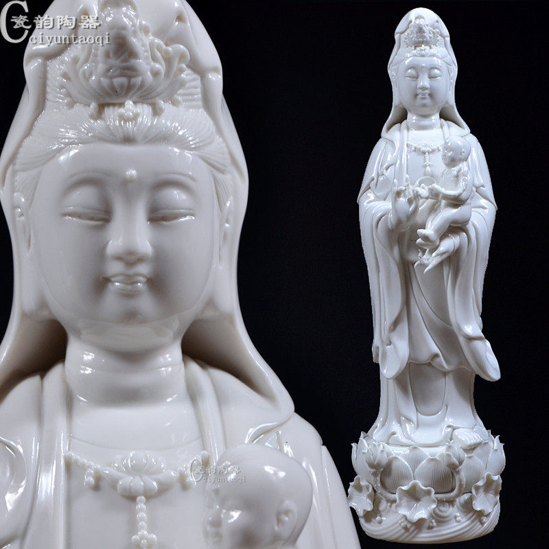 16-inch Liilian sending son Guanyin Bodhisattva Bodhisattva defied white porcelain coursework son-in-the-world, with a view of the pendulum.