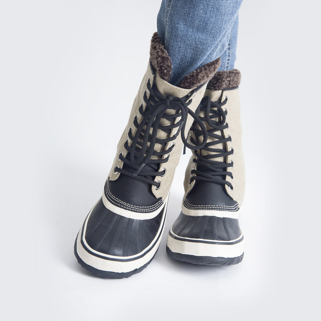 ລະດູຫນາວ high-top lace-up ແມ່ຍິງ waterproof ຕ້ານ slip warmeering ski retro ຍີ່ປຸ່ນກາງແຈ້ງ snow boots duck ເກີບລ່າສັດ