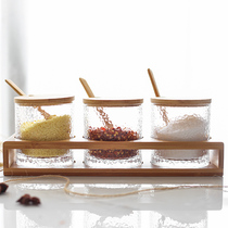 Danish design hammer mesh glass seasoning jar three-piece seasoning box set seasoning bottle sugar jar chili jar