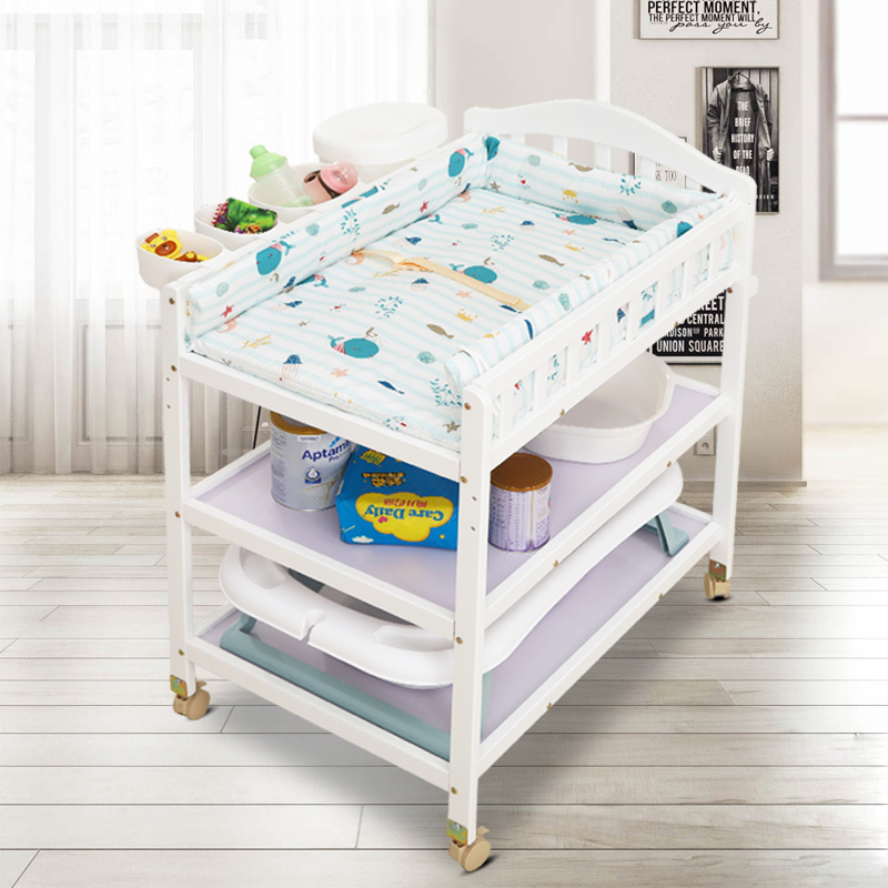 European-style white diaper table baby care table solid wood formaldehyde-free multi-functional bath newborn baby changing table