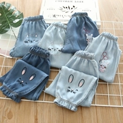 2019 Girls Thin Jeans Baby Spring Jeans Cartoon thêu Tencel Cotton Jeans Quần dài - Quần jean