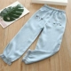 2019 Girls Thin Jeans Baby Spring Jeans Cartoon thêu Tencel Cotton Jeans Quần dài - Quần jean