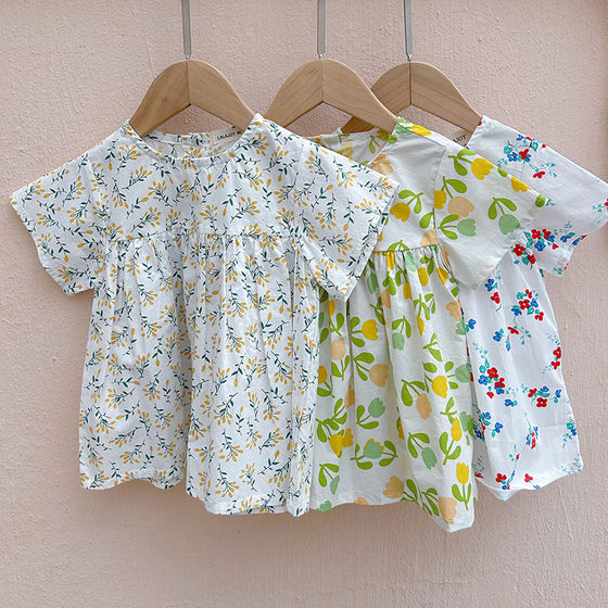 Girls baby doll summer baby floral shirt short-sleeved 2024 spring new style Korean style children's cotton top