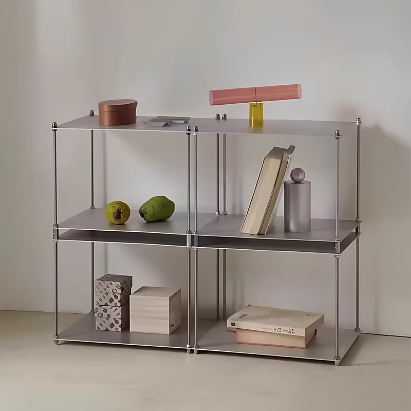 Stainless Steel Bauhaus Minimalist Shelving Unit Module Living Room Floor-Standing Display Rack Bookshelf Storage Simple High-End Multi-Layer