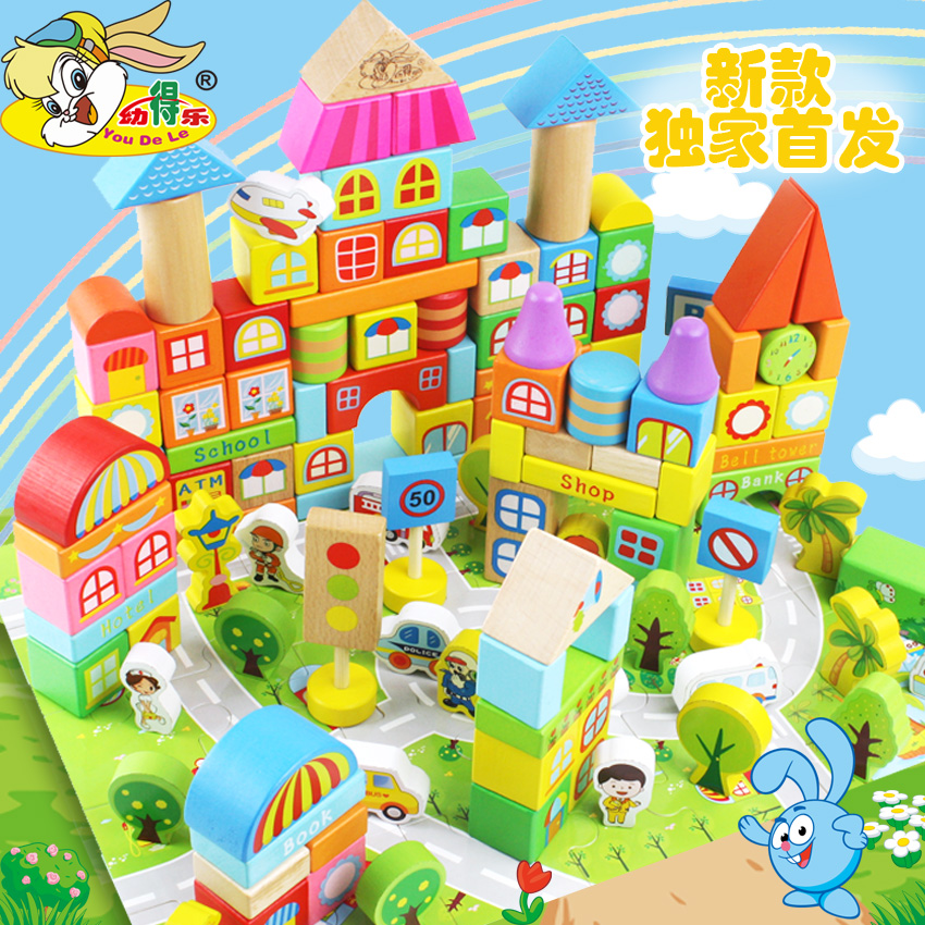 190 Large Chunks Wooden City Building Blocks Toys Early Childhood Teach Enlightenment Assembly Puzzle Force Toys With Jigsaw Puzzle