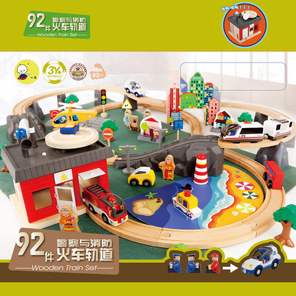 Wooden track set toy 3-4-6 years old children boy wooden little locomotive