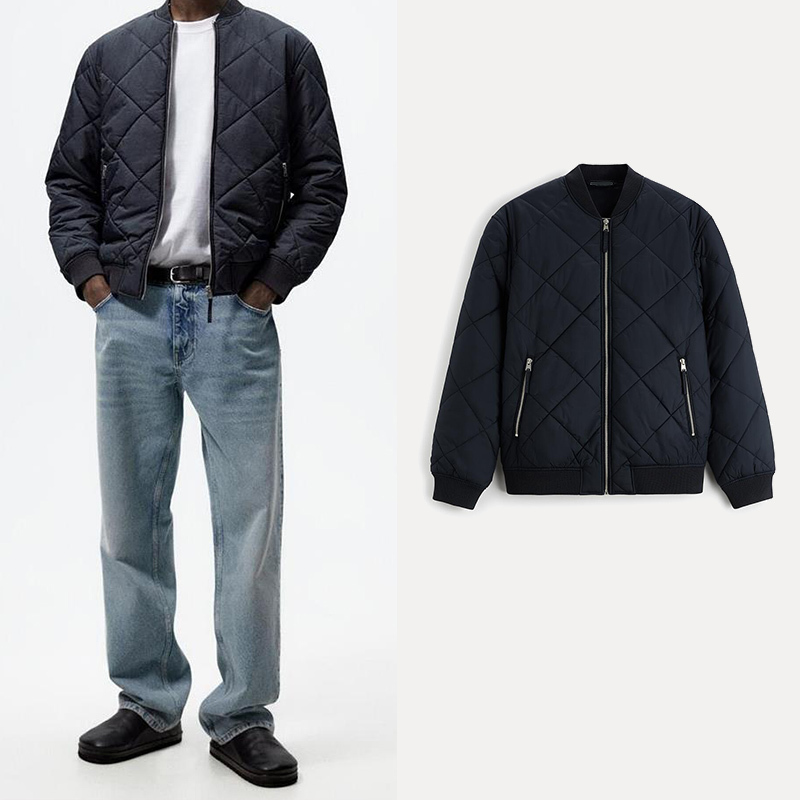Cabinet 599! Za Men's 2024 Winter Thin Quilted Pilot Jacket with Diamond Pattern 4302306