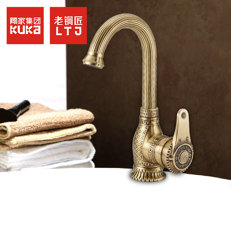 Old Copper Craftsman European Antique All-Copper Faucet Hot and Cold Water Basin Faucet Heightened Countertop Basin Face Wash Kitchen Faucet