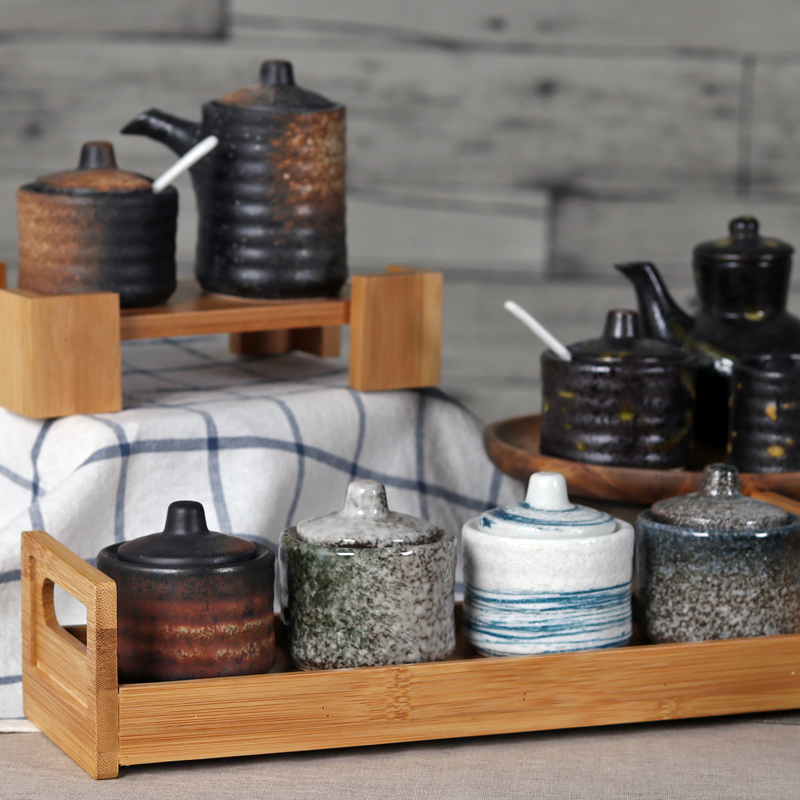 Seasoning jar set home Japanese seasoning box kitchen supplies creative ceramic mustard box combination seasoning box