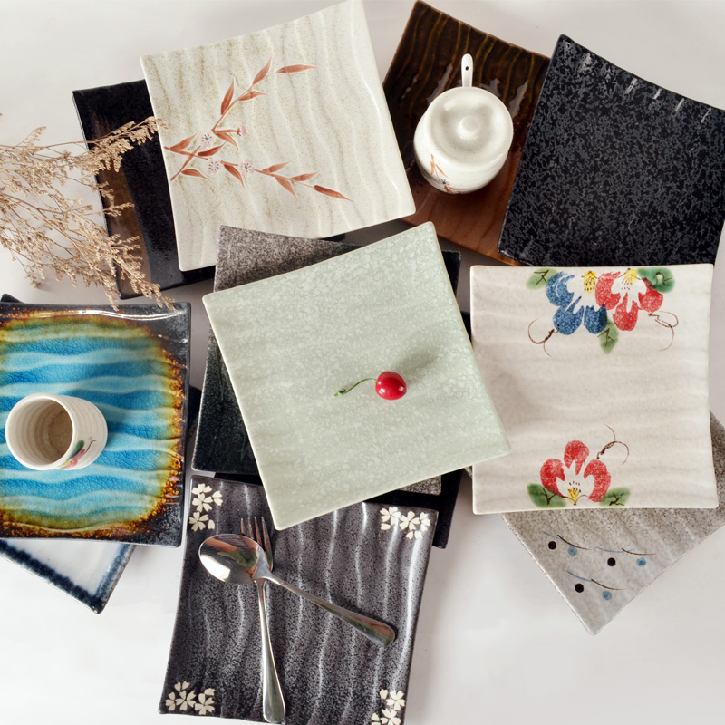 Hot sell 8 inch 10 inch square cake plate Fish disc high temperature ceramic daily and Korean tableware quadri tableware