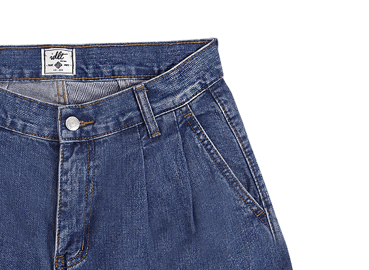 IDLT 90S ban đầu xù quần jeans rách cổ điển Cotton cotton lỏng giữa eo cao quần jeans nam Màu xanh đậm quần đùi
