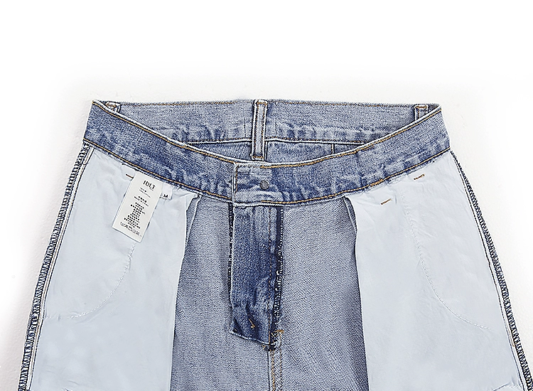 IDLT 90S Quần lửng cổ điển Quần jean nguyên bản gấp đôi xếp nếp Quần jean nam nặng giặt nhẹ quần vải nam