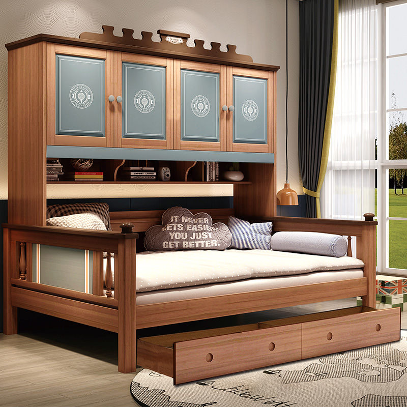All solid wood children's bed boy with large locker multi-functional gold silk sandalwood wardrobe bed one small apartment customization
