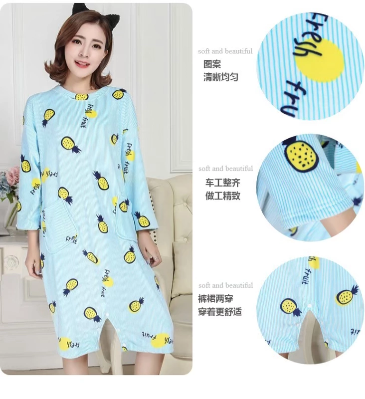 Mùa thu và mùa đông áo dài tay phiên bản Hàn Quốc của bộ đồ ngủ nhung mỏng kích thước lớn dài phần giải trí dài đảo nhung phục vụ nhà áo ngủ