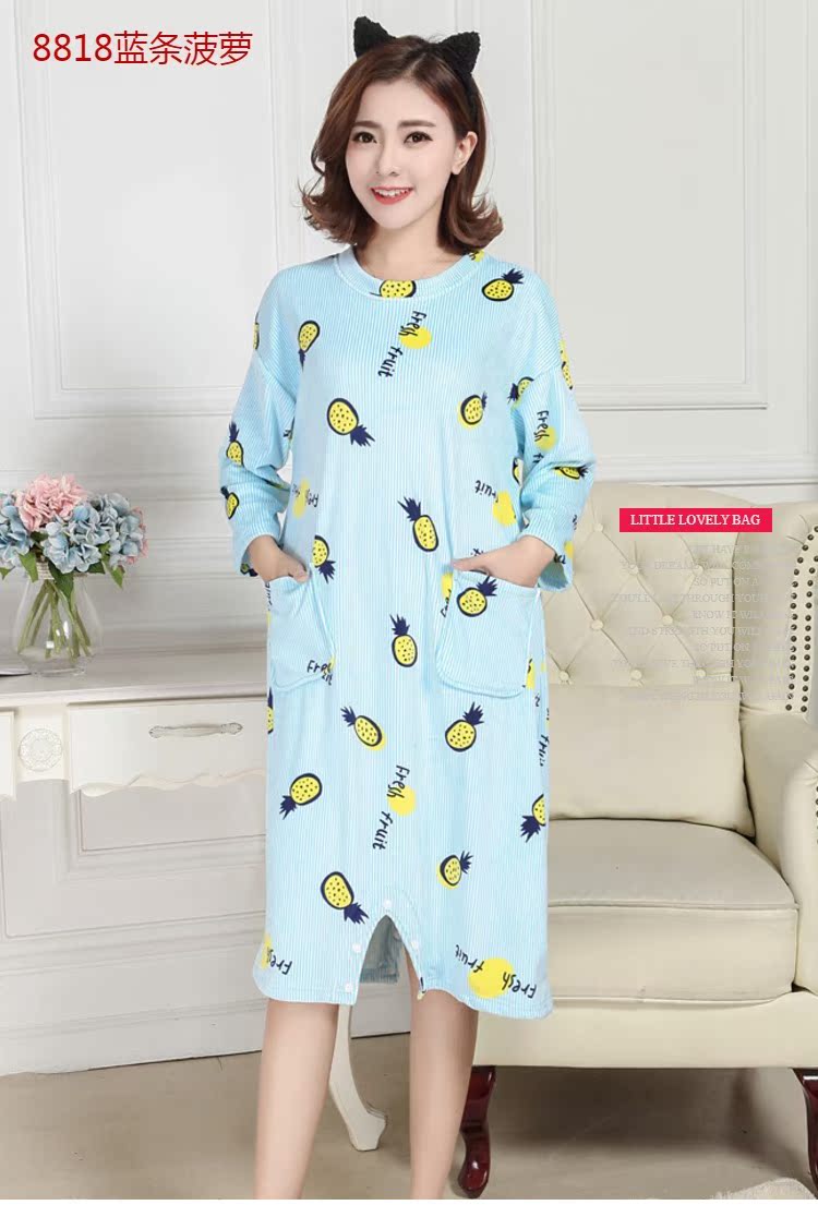 Mùa thu và mùa đông áo dài tay phiên bản Hàn Quốc của bộ đồ ngủ nhung mỏng kích thước lớn dài phần giải trí dài đảo nhung phục vụ nhà áo ngủ đầm dài qua gối cho tuổi trung niên
