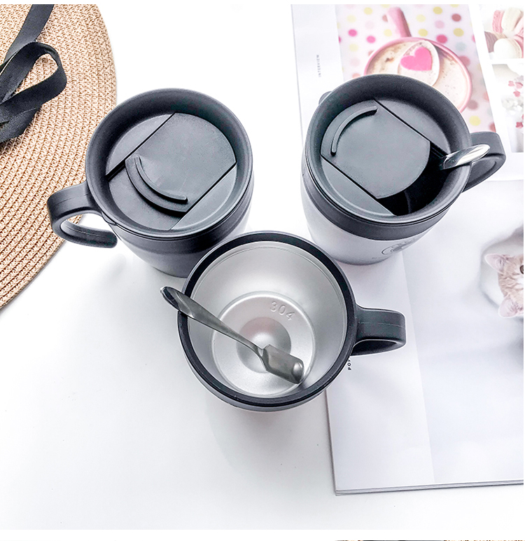 Lin nông với cốc văn phòng inox uống nước nhà cốc có nắp muỗng cà phê cốc nữ cách nhiệt - Tách bình nước trẻ em