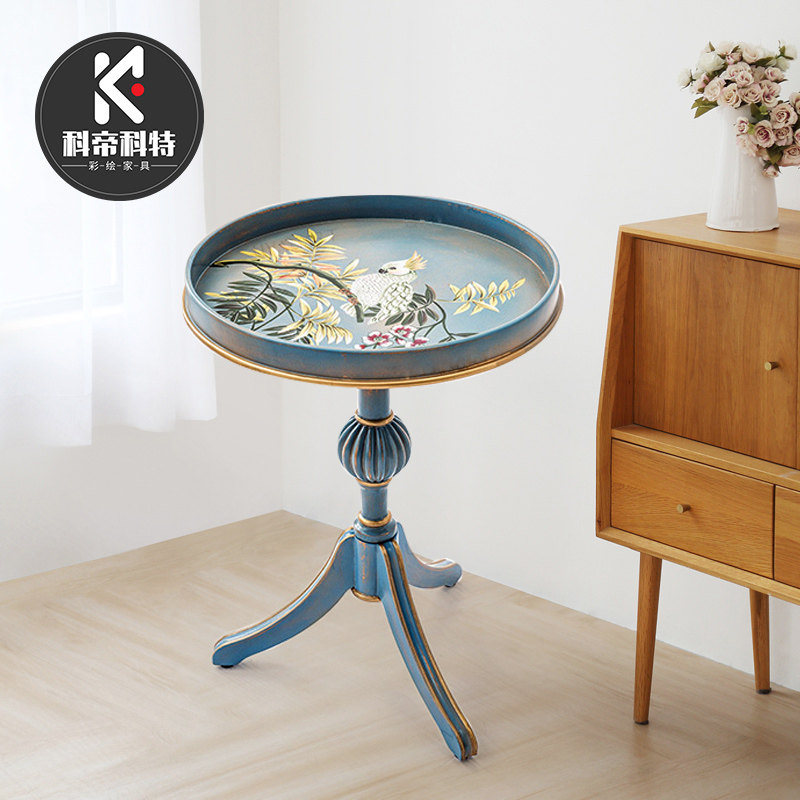 American corner table mini living room sofa side table painted coffee table round coffee table small table high-level artistic sense - Taobao
