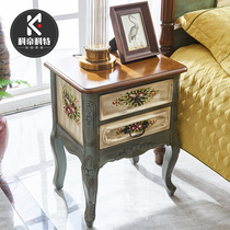  Bedside table Simple side cabinet Bedroom bed front cabinet Wooden storage cabinet storage retro bedside table American solid wood