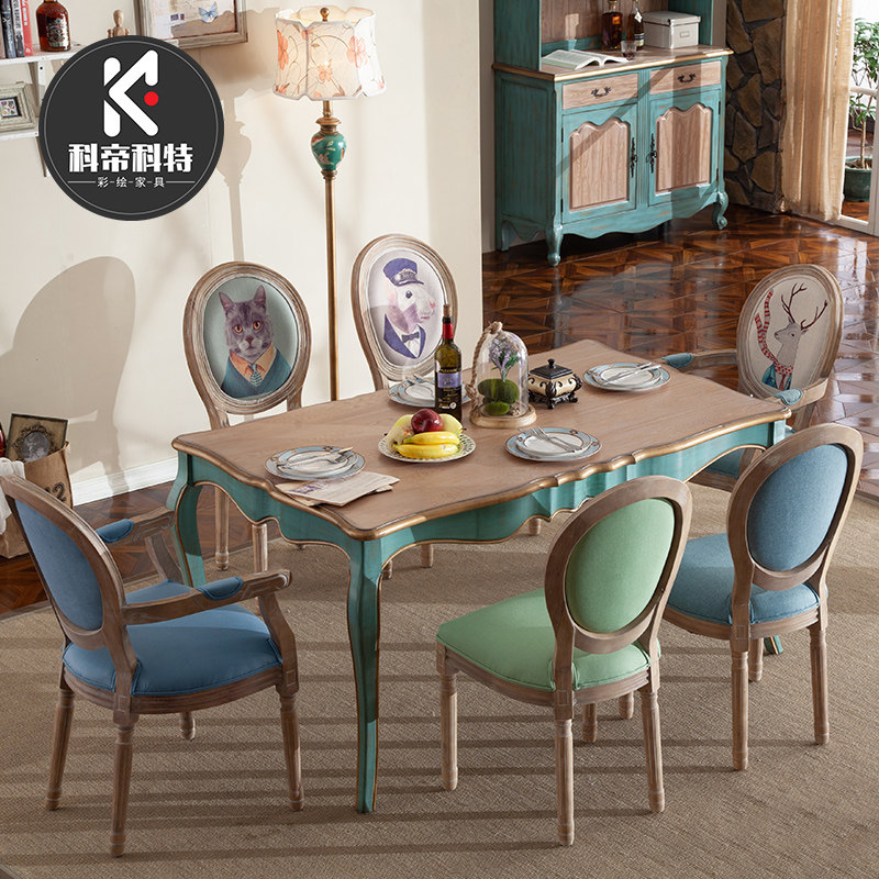American solid wood dining table and chairs combination suit Home dining room Small family type rectangular style retro dining table