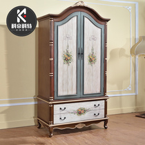  Wardrobe solid wood 2-door American princess bedroom wardrobe storage small apartment vertical integrated cabinet Wooden wardrobe wardrobe