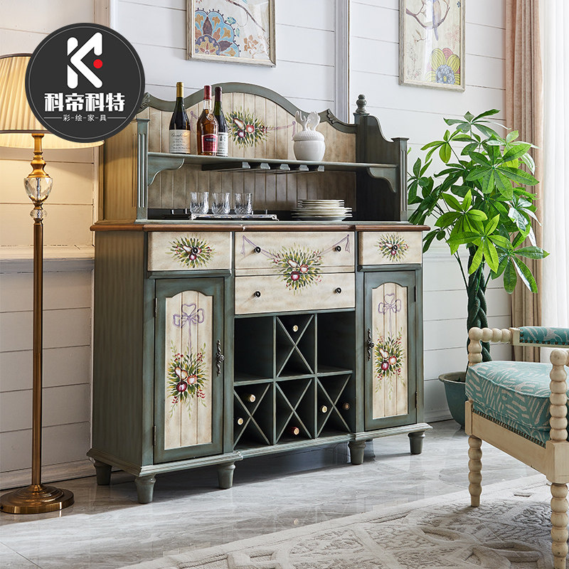 American Dining Cabinet Multifunction Kitchen Solid Wood Tea Water Bowl Overall Cupboard Dining room Wine Cabinet Mediterranean Containing Cabinet