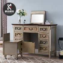  American light luxury clamshell folding dresser womens small apartment bedroom solid wood multi-function makeup table European-style dressing cabinet