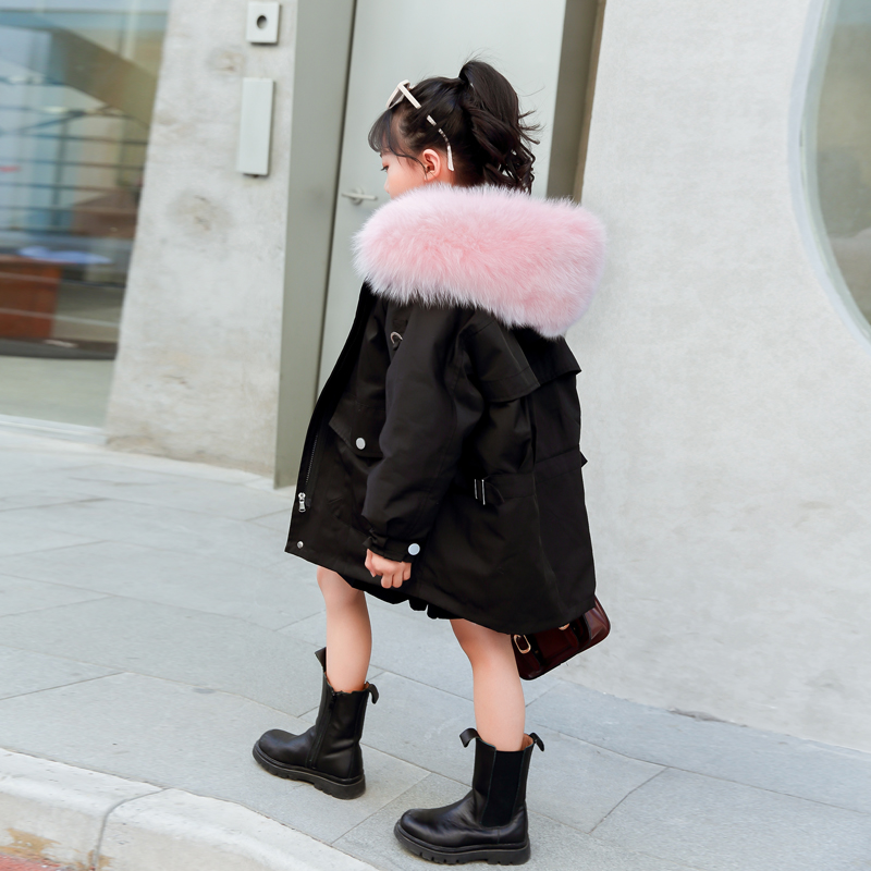 2021 new kids pie overcome girls' genuine fur coat boys' otter rabbit fur big fur collar mid-length coat