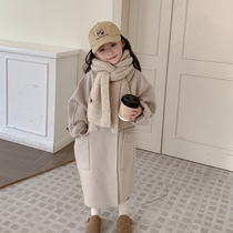 The new 2022 children's double-sided cashmere coat girl Han version of the long-dressed fur coat