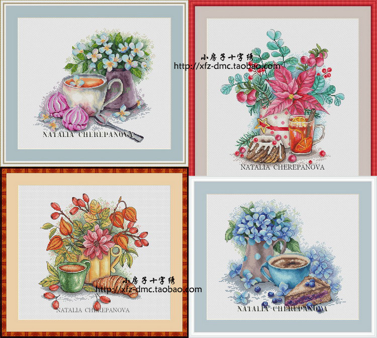 Small House Cross Stitch France DMC Line Kit Flowers Dessert Afternoon Tea Coffee Milk Tea Cake Food