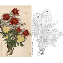 Meticulous painting line drawing flower and bird peony in non-dark hook line physical printing draft size optional YF75