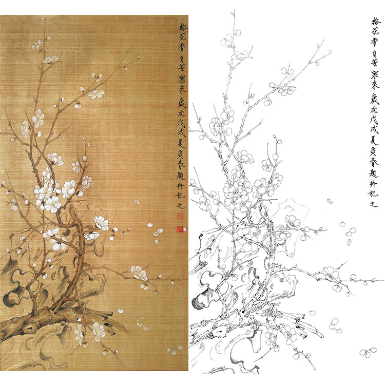 Work Stroke White Sketching Manuscript Plum Blossom Tsuyanchun Retro Style Flowers Bird Hook Line Physical Print Manuscript Size Optional CY12