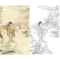 Gongbi painting white sketch background draft Traditional character lady physical white paper print draft Hu Yifo-HY12