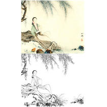 Gongbi painting white sketch background draft Traditional character lady physical white paper print draft Hu Yifo-HY17
