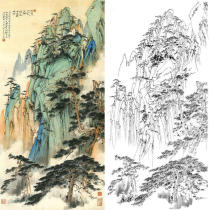 Gongbi painting white sketch background Hu Yifo vertical landscape physical white paper print draft-HY41