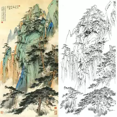 Gongbi painting white sketch background draft Hu Yifo vertical landscape physical white paper print draft-HY41