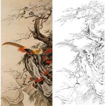Meticulous painting white drawing draft flower and bird plum bamboo pheasant in non-dark hook line physical printing draft size optional YF74
