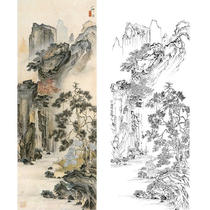 Gongbi painting white sketch background Hu Yifo vertical landscape physical white paper hook line print size optional-HY55