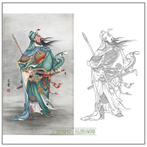 Meticulous painting line drawing draft in Wen Pu Guan Gong character physical white paper hook line printing draft size optional-wp22.