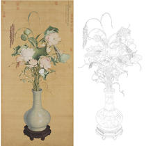 Chinese painting meticulous painting white drawing draft Lang Shining Ju Rui Tubo ancient vase physical hook line White paper printing 713T