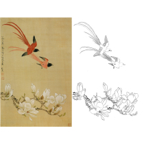 Gongbi painting white sketch background Yulan ribbon Yu Zhizhen Original physical print 43*66 with color map 671T