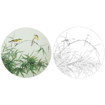 Gongbi painting white sketch background paper hook line physical print draft Bamboo fan flower and bird sketch 42*42 with color map 304T