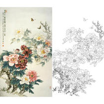 Gongbi painting white sketch background paper vertical peony Wang Shaoqing 66*115 hook line physical print draft with color map 815T