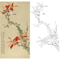 Gongbi painting white sketch manuscript Yu Zhizhen Qingcheng Red leaf original large physical print 42*81 with color map 670T
