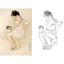  Gongbi painting white sketch background physical print draft Zhao Fearless modern lady figure 66*97 with color map 609T