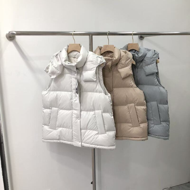 Munchlant Puff Five-Grid 90 White Duck down Waterproof Detachable Hood Waist-Tightening Thickened down Vest Lightweight and Warm