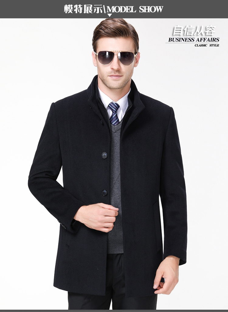 Playboy áo len nam trung niên cha trong phần dài áo len có thể tháo rời lót cashmere áo măng tô nam
