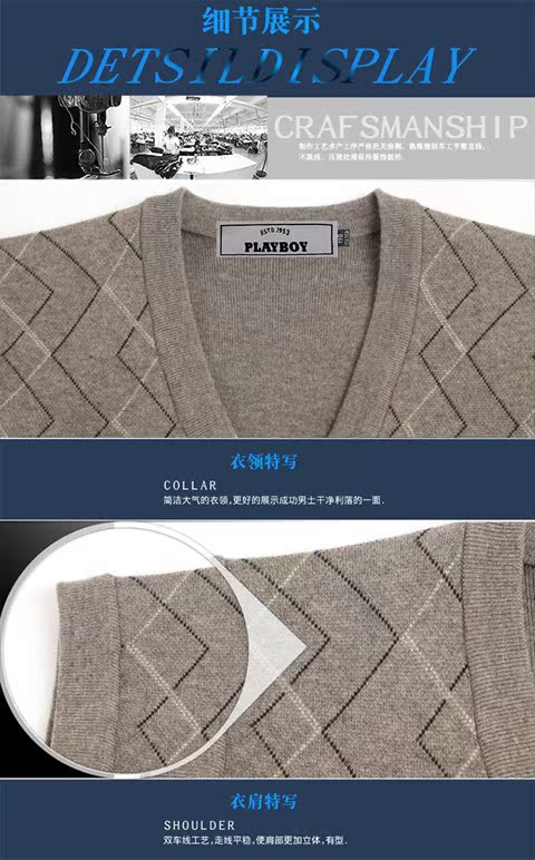 Mùa xuân và mùa thu tải áo len playboy nam cổ chữ V cashmere không tay ấm áp áo len áo len áo len không tay
