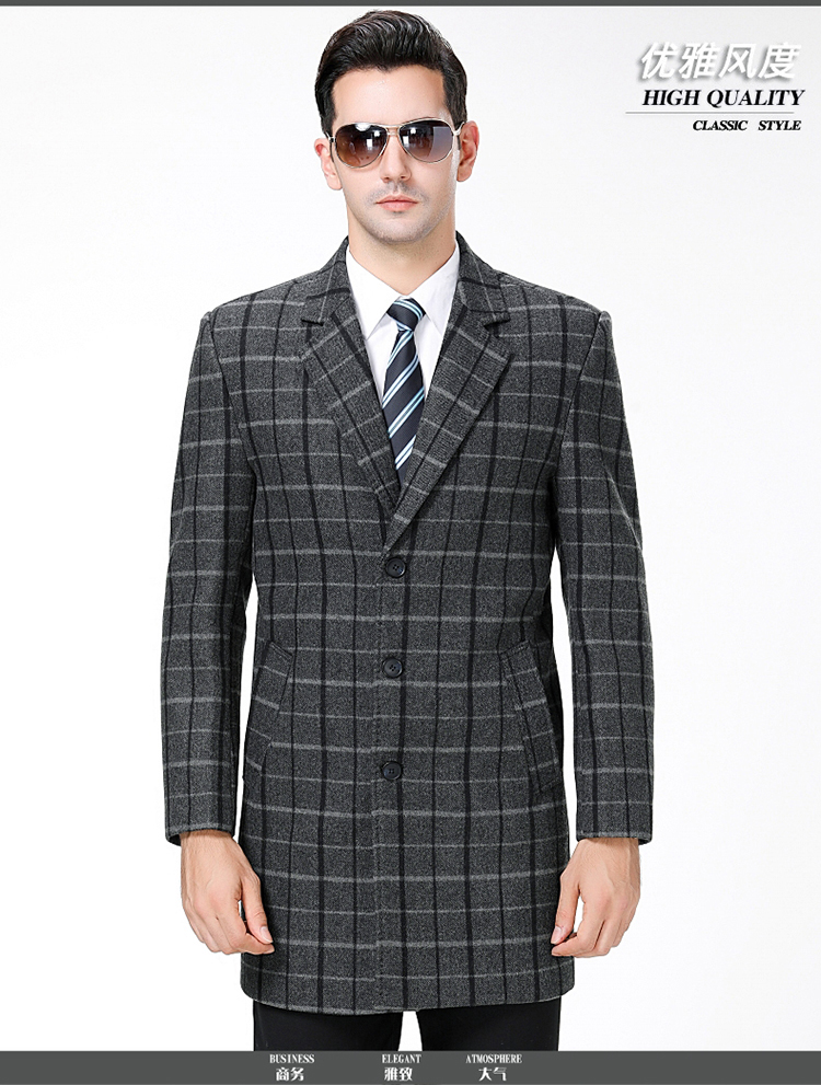 Áo khoác len Playboy chính hãng nam dài phần mùa thu và mùa đông phù hợp với cổ áo kẻ sọc len len cashmere áo khoác jean nam