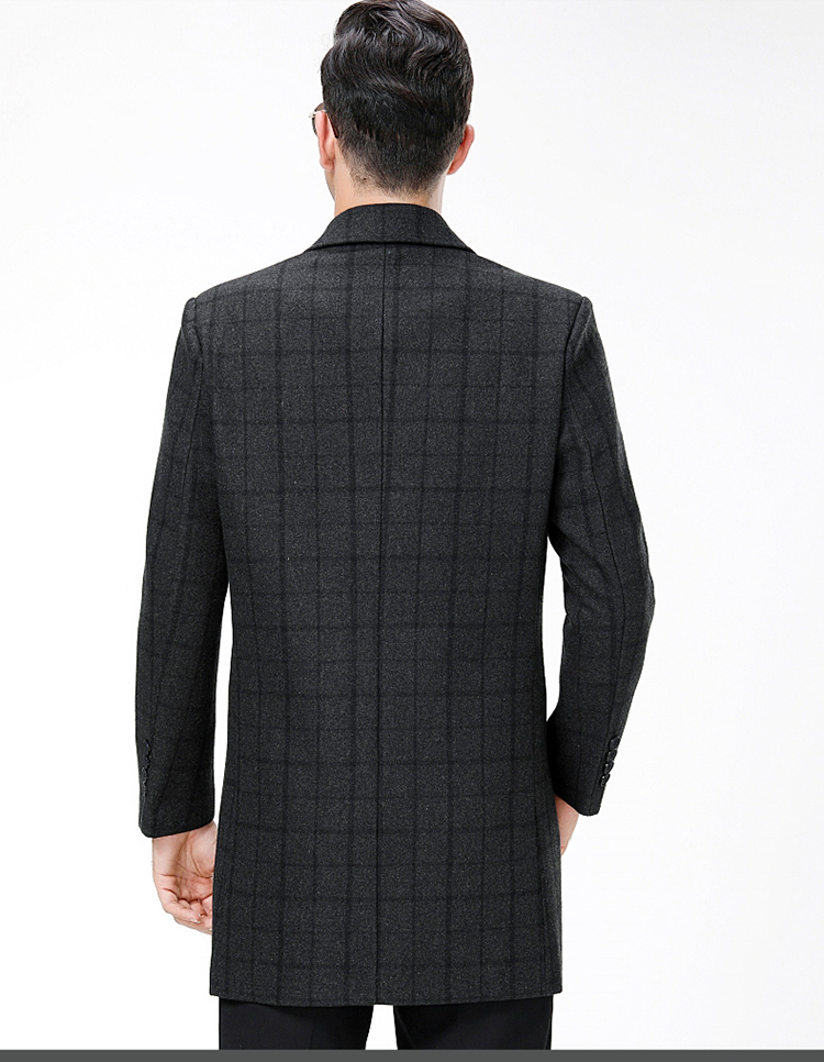 Áo khoác len Playboy chính hãng nam dài phần mùa thu và mùa đông phù hợp với cổ áo kẻ sọc len len cashmere áo khoác jean nam